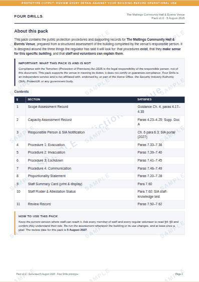 The Maltings Community Hall pack, page 2 of 13, readable in full.